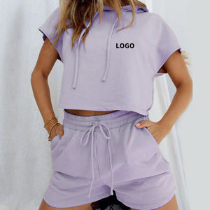 De moda Casual de manga corta con capucha y cordón de Srousers 2 piezas de las mujeres de impresión personalizada sudaderas con capucha - Product Image 3