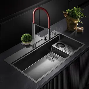 Wholesale Home Appliance Bar Hotel Cup Washer Hot Cold 4.0+1.2mm Liner Basin Bowl Single Step 304 SUS Black Nano Kitchen Sink