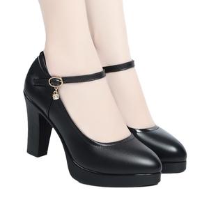 Tacchi alti da <span class=keywords><strong>donna</strong></span> 2025 primavera nuova testa rotonda Casual spessa con fibbia in <span class=keywords><strong>linea</strong></span> scarpe da lavoro nere professionali da <span class=keywords><strong>donna</strong></span> - Product Image 1