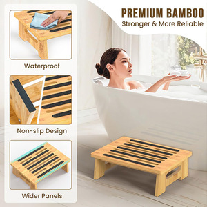 Sgabello Moderno Antiscivolo in Bambù Naturale Ergonomico Durevole Ecologico Poggiapiedi per Scrivania, Letto, Bagno, Cucina HUNDRED - Product Image 3