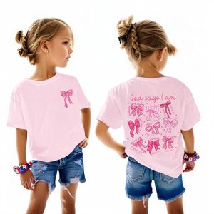 Camiseta Cristiana con Lazo para Niñas, 100% Algodón, Diseño Religioso con Versículos Bíblicos y Diseño de Fe - Product Image 1