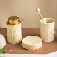 Ensemble de toilette en céramique à motif de feuilles avec gobelet de brossage de dents, ensemble décoratif quatre pièces pour la maison