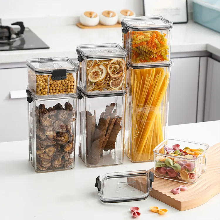Clear plastic Kitchen Organizer Pantry Fridge Organizer PET Plastic Food container Jars Set Bottles With Lid Air Tight