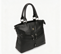 Tas Tote PU Hitam Besar untuk Wanita dengan Ritsleting, Banyak Kantong, Cocok untuk Kerja, Kantor, Selempang, dan Perjalanan Sehari-hari