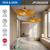 Kipas Angin Plafon Pintar dengan Lampu 40Cm 50Cm, Lampu Gantung Anyaman Rotan Buatan Tangan, Dekorasi Rumah
