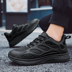 Sneakers Chunky Dad pour Hommes, Toutes Noires, Respirantes, en Maille, à Lacets, Plateforme, Chaussures de Course, Antidérapantes, Chaussures de Sport Casual - Product Image 1