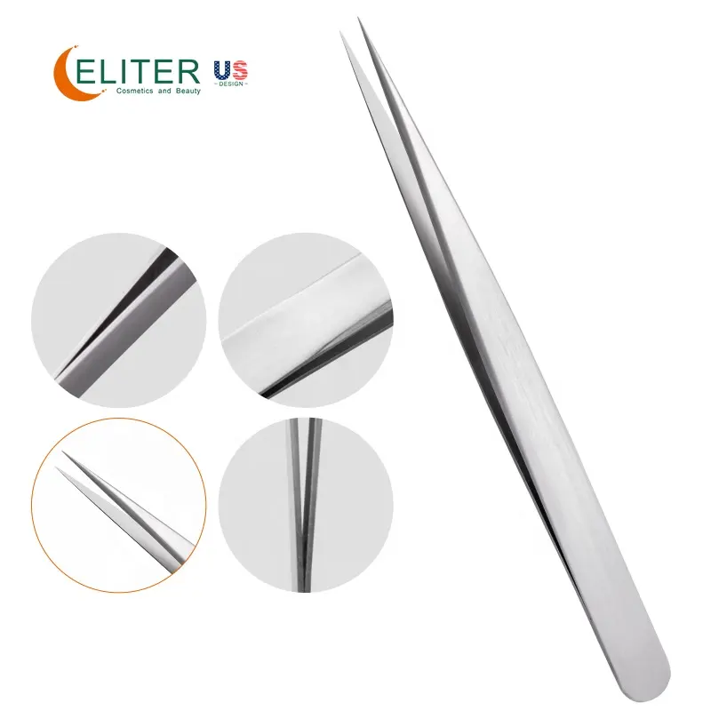 ELITER Outils de beauté Pince à cils professionnelle Pince à cils fine Pince à cils étiquette personnalisée