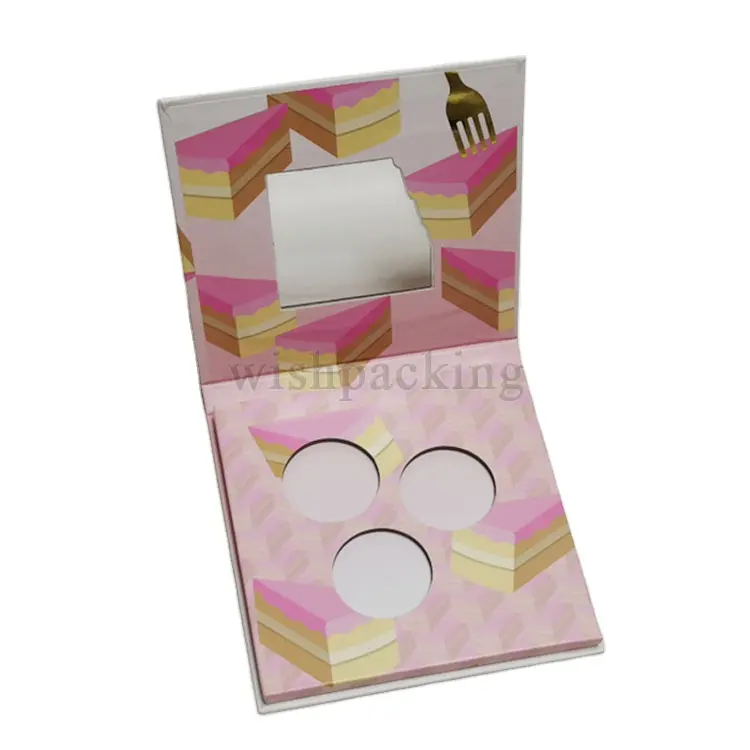 Manica di lusso personalizzato magnete ologramma carta cartone pieghevole cerchio Pan Box trucco Glitter crema Blush ombretto tavolozza