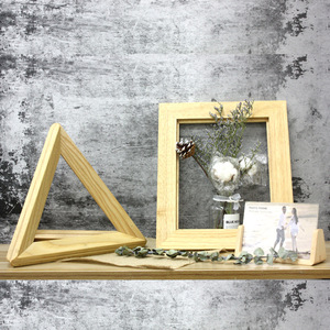 Wood Photo Frame Rectangular Vertical Tabletop Beech Rubberwood <b>Pine</b> Creative Hollow Design - Product Image 2
