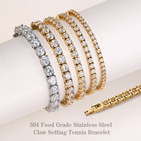 Bracelet tennis en acier inoxydable plaqué or PVD imperméable et anti-ternissement avec zircone cubique pour femme, bijoux de mode