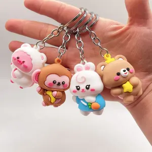 Cartoon Nette Puppe Weich kleber Affe Ferkel Kaninchen Bär Anhänger Schlüssel ring Großhandel Custom ized Logo Gummi PVC 3D Bär Schlüssel anhänger