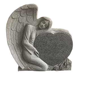 Lápida Clásica con Forma de Corazón de Ángel, Completamente Pulida Excepto la Estatua, Fabricada con Granito Gris Padang (G614) de Alta Calidad - Product Image 2