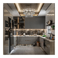 Armoires de cuisine modulaires personnalisées de haute qualité avec finition laquée moderne en MDF, options d'évier, robinet et comptoir en marbre/stratifié
