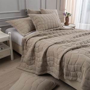 Set <span class=keywords><strong>Copriletto</strong></span> in Garza Stropicciata a Doppio Strato 100% <span class=keywords><strong>Cotone</strong></span> Tinta Unita, 3 Pezzi, Morbido e Traspirante, Misura King Queen - Product Image 2