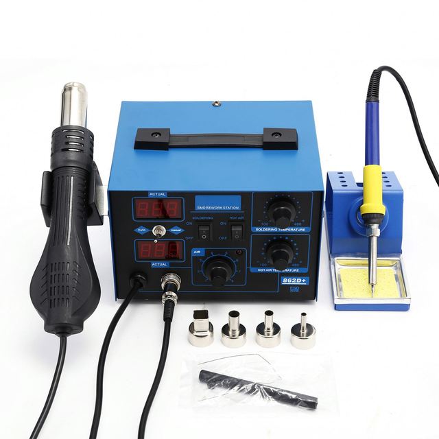 862D+ 220V 750W SMD Soldering Station with Hot Air Gun Soldering Iron BGA Rework Station Phone Repair Welding Station Heat Gun