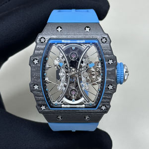 Reloj de Pulsera con Caja de Fibra de Carbono Azul y Negra, Esfera Personalizada, Esqueleto Automático, Tourbillon, para Uso Diario al Aire Libre, Elegante - Product Image 1