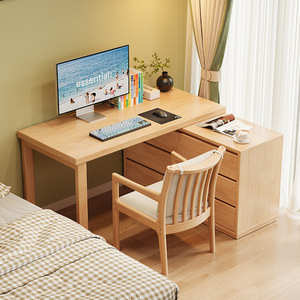 Solid Wood Corner Desk With Drawer Unit 1.8Mx0.6M Minimalist Modern Style For Bedroom <b>Study</b> Home Office Use - Product Image 3