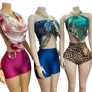 Custom Logo Autumn 2026 Trendy Sexy Short Sets for <b>Women</b> Casual Bow Collar <b>Jogger</b> Tights Plain Dyed Polyester Crocheted - Product Image 4
