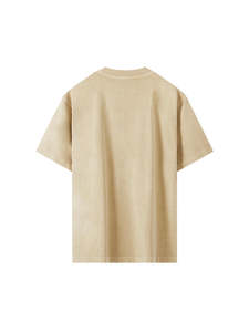 Camiseta de algodón de 360 g de alta densidad, teñida con textura, lisa, de manga corta, cuello redondo, estilo casual urbano. - Product Image 2