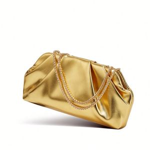 Bolso de mano plisado metálico dorado para mujer con correa de cadena, bolso cruzado para fiesta de noche - Product Image 4