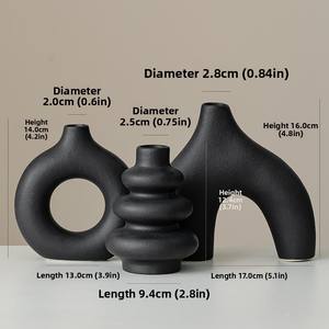 Böhmisches dreiteiliges Set Weißes rundes geometrisches Design Unglasierte Keramik-und Porzellan vasen - Product Image 6