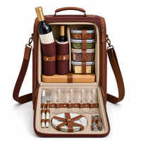Sac à dos isotherme pour pique-nique, couleur bordeaux, en polyester, portable, avec 2 porte-bouteilles, verres, assiettes et couverts, pour les escapades en couple
