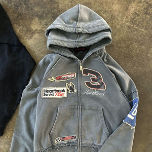 Sweat à capuche personnalisé délavé à l'acide 400 GSM en molleton bouclette, coupe oversize courte, zippé, unisexe, streetwear, brodé - Product Image 1