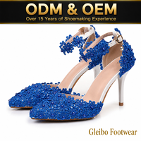 Vente en gros directe usine – Chaussures de soirée pour femme à talons aiguilles multicolores en dentelle et perles, avec bride de cheville – ODM OEM