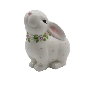 厂家供应陶瓷动物兔子形状存钱罐瓷器复活节兔子硬币银行