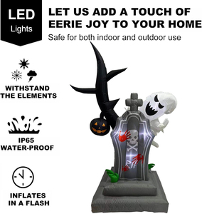 Lápida Inflable LED Impermeable de 6 Pies Personalizada con Fantasma Blanco - Decoración de Halloween Espeluznante para Uso en Interiores/Exteriores - Product Image 6