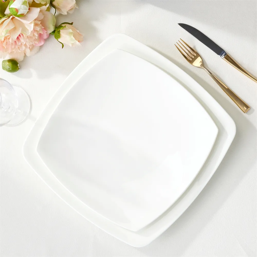 Aurartic High Quality Restaurant Wedding Hotel Porcelain Plate White Square Plates Porcelain Ceramic Dishes