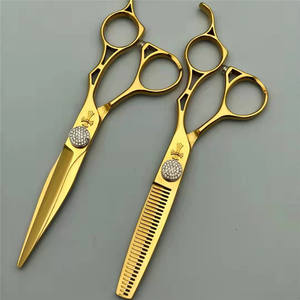 Ciseaux à cheveux dorés personnalisables de 6 pouces, ciseaux à effiler en acier inoxydable pour droitiers, outils de coiffure professionnels - Product Image 1