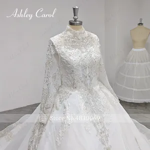Ashley Carol 100% fotos reales vestidos de novia para mujer Chic alto lentejuelas semitransparente vestido real Vestidos De Novia - Product Image 4