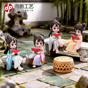 Depeng Crafts Ancient Style Couple Figurines Eating Watermelon <b>Miniature</b> Decor For Living Room Desktop Ornaments - Product Image 5