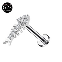 Anting-anting titanium model E24, tertanam zircon 5A tipe sekrup, unisex, untuk tulang rawan telinga, perhiasan tubuh, pesta pernikahan, anting tusuk fashion.