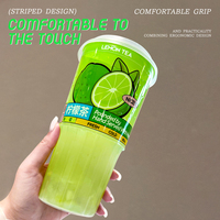 Gobelet en plastique jetable personnalisé avec logo, 700 ml, qualité alimentaire, 90 mm, gobelet en PP givré, gobelet à bulles, gobelet rayé avec couvercle en dôme, anti-fuite