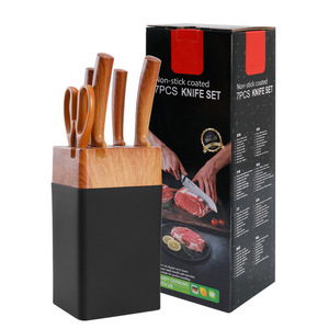 Ensemble de 7 couteaux de cuisine avec bloc, revêtement antiadhésif, couteaux de cuisine en acier inoxydable, manche en PP, couteaux à manche ergonomique - Product Image 2
