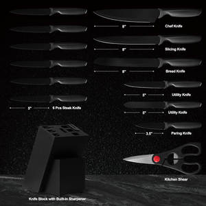 Cuchillos de cocina de acero inoxidable profesionales modernos, juego de bloques de cuchillos de Chef japonés para rebanar <span class=keywords><strong>carne</strong></span>, juego de cuchillos de cocina de plástico negro - Product Image 3
