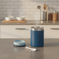 Boîte à lunch pour bébé en acier inoxydable anti-fuite avec couvercle en plastique, poignée, cuillère pliable - Sans BPA, écologique, portable, 550 ml, compatible lave-vaisselle