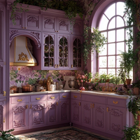 Meubles de cuisine sur mesure, buffet intégré mural en bois massif laqué, personnalisation complète pour villa
