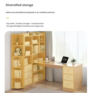 Bàn viết góc nhà/văn phòng hiện đại đơn giản với giá sách cho sinh viên & phòng ngủ có tính năng kết hợp lưu trữ - Product Image 3