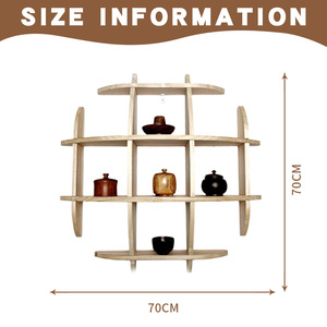 Solid Wood Chinese Style <b>Wall</b> Mounted <b>Display</b> Shelf 70 Compartment Natural Color Tea Set Holder Living Room Storage Rack - Product Image 5