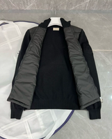 Doudoune matelassée noire 100 % coton pour homme, avec empiècements tricotés, manches en maille, fermeture éclair intégrale, pour l'hiver, décontractée, pour l'extérieur, logo personnalisé, vente en gros
