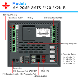 <strong>HMI</strong> PLC All-In-One 4.2 Inch Touch Screen 12 in 8 Out, Built-in Axis, Analog AD DA and Temperature RS485 for Welding Machine - Product Image 6
