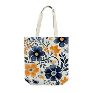 Sac fourre-tout réutilisable en toile de coton à motif floral esthétique pour femme, grande capacité, pour courses et plage, sac à bandoulière, personnalisable OEM - Product Image 1