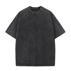 Maglietta estiva Vintage oversize da uomo con Logo personalizzato <span class=keywords><strong>stampa</strong></span> DTG <span class=keywords><strong>su</strong></span> acido lavaggio Streetwear 100% cotone lavorato a maglia a V manica corta - Product Image 2