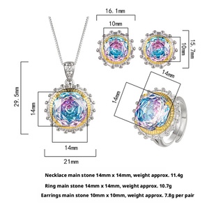 Fashion Jewelry Eco-friendly Copper 14-10mm Mixed Design Blue Zircon Flower Pendant <b>Earrings</b> Jewelry Set - Product Image 2
