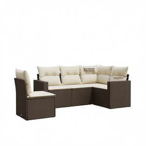 Ensemble de canapés de patio en osier marron et crème, 7 places, mobilier d'extérieur de style contemporain pour usage résidentiel - Product Image 1
