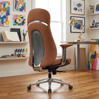 Fauteuil de bureau moderne en cuir orange avec accoudoirs fixes, pivotant, avec coussin chauffant et rafraîchissant pour usage domestique ou professionnel