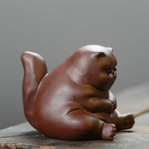 แมวเหมียวแกะสลักจากดินเผาอี้ซิง งานแฮนด์เมด ของตกแต่งบ้าน - Product Image 3